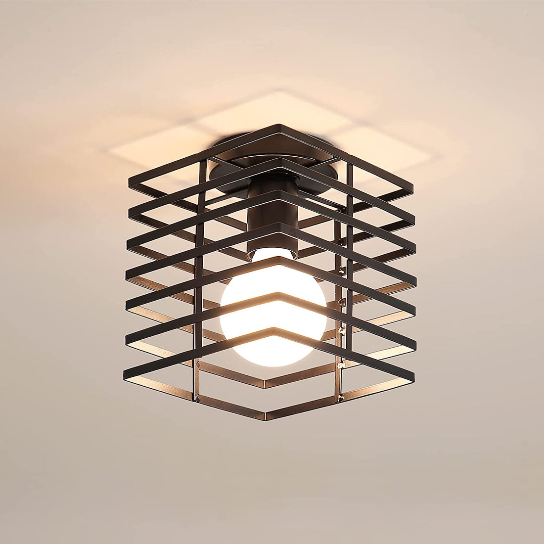 Plafonnier Industriel Idegu : Une Cage Lustre en Métal Fer pour Illuminer votre Chambre, Cuisine et Couloir en Noir