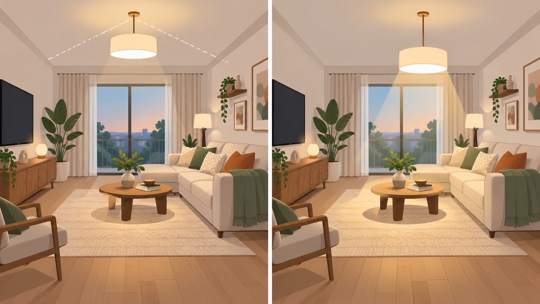 La grande lampe du salon doit-elle être centrée sur le canapé ou au centre de la pièce ?