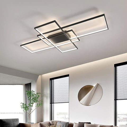 Plafonnier Led Dimmable Moderne Dimmable 3000K-6000K Rectangle Lampe de Plafond Pour salon chambre à coucher salle à manger bureau Noir