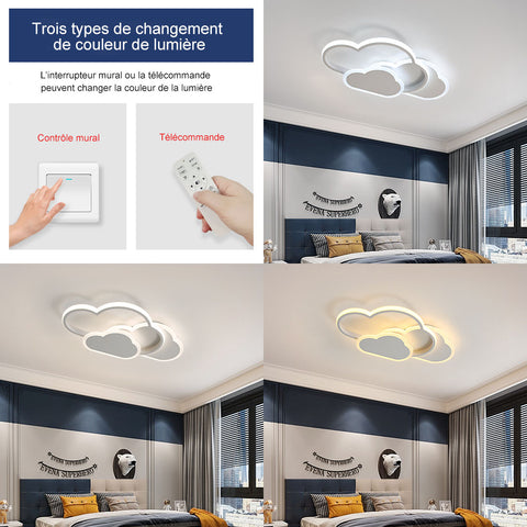 Cloud LED Ceiling Light, 32W Dimmable Flush Mount with Remote Control, 3000K-6500K, 2800lm, Cartoon Design Lighting for Kids' Room, Boys' and Girls' Bedrooms, Living Room, 42cm