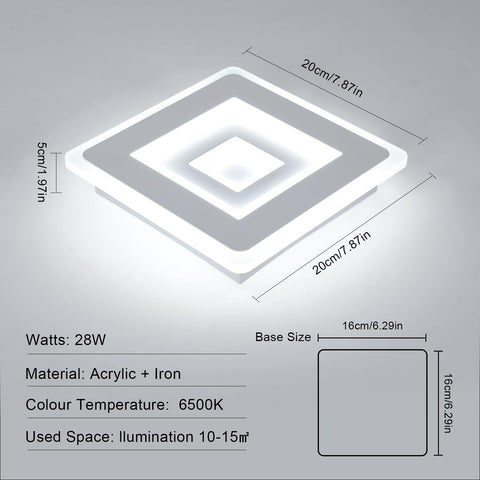 Plafonnier LED Ultra-mince, Blanc, 28W 6500K Lumière Blanche Froide, en Acrylique, 20*5 CM