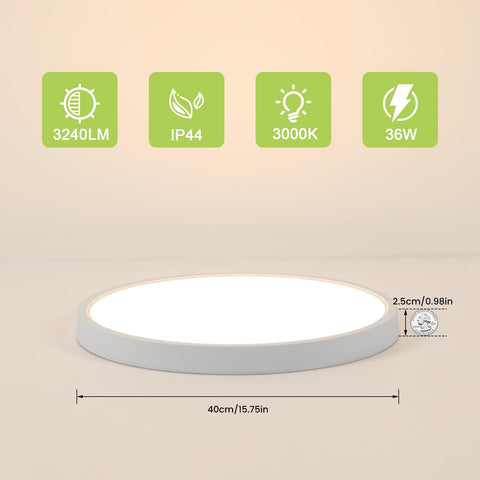 Lot de 2 Plafonniers LED Ultra-Mince Rond 40CM, 36W, Lumière Blanche Chaude 3500K, PVC, Éclairage Moderne pour Salle de Bain, Chambre, Cuisine
