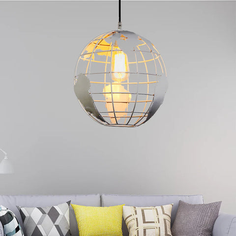 Suspension Boule, Lampes Suspendues Vintage Industri au Design Globe en Fer, Plafonnier pour Salon Salle à Manger Couloir Restaurant (Blanc) Sans ampoule