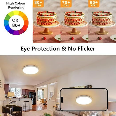 Plafonnier LED Blanc Rond, Ultra Plat, 24W Lumière Blanche Chaude 3000K, PVC, Etanche IP44 - Ø30 CM, pour Salle de Bain Chambre Balcon