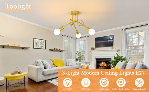 Luminaire Plafonnier Industrielle, Lampes De Suspension En Fer Vintage E27 Lustre or 3-Lumières (Ampoule Non Incluse)