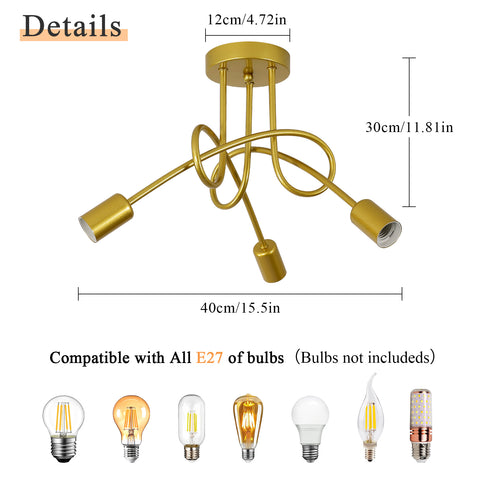Luminaire Plafonnier Industrielle, Lampes De Suspension En Fer Vintage E27 Lustre or 3-Lumières (Ampoule Non Incluse)