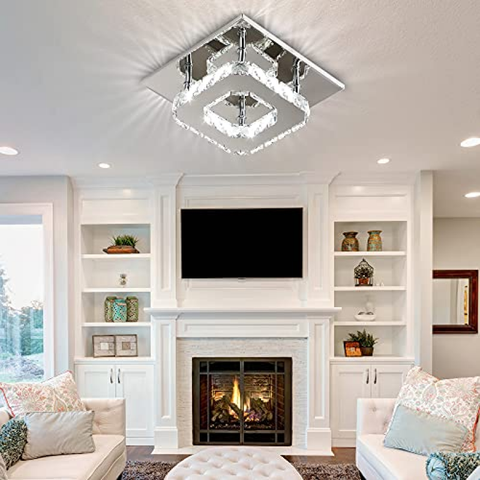 Plafoniera cristallo a LED 3000K,Quadrato Lampadario Soggiorno in Cristallo, LED Integrati 15W Lampadario cucina,Cristallo Plafoniere led a Soffitto Modern acciaio inossidabile lampada da soffitto
