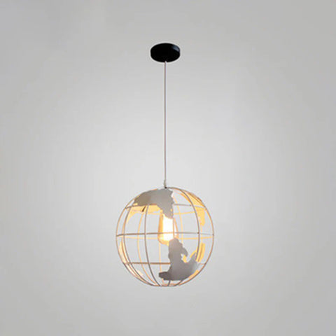 Suspension Boule, Lampes Suspendues Vintage Industri au Design Globe en Fer, Plafonnier pour Salon Salle à Manger Couloir Restaurant (Blanc) Sans ampoule