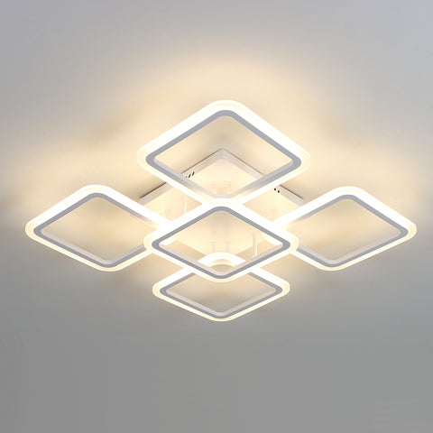 Plafonnier LED 64W Moderne Semi Encastré Lampe de Plafond Blanc 5 têtes Luminaire Plafonnier Carré