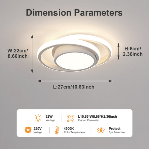 Plafonnier LED, Rond Lampe De Plafond 32W,  Moderne Luminaire Plafonnier Pour Couloir Coucher Cuisine Salon, Blanc Froid 4000K