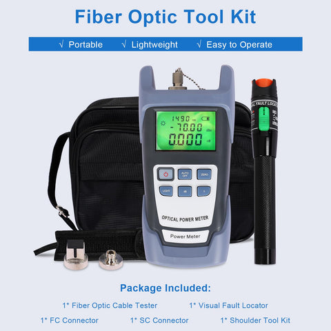 Fiber Optic Tools Cable Tester FC SC Power Meter & Visual Fault Locator with Sc, Fc Connector and Shoulder Toolkit