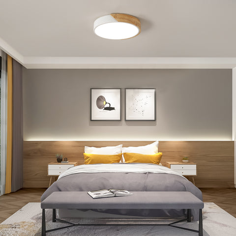 Plafonnier LED Bois Rond 30W, Moderne Lampe De Plafond Ø30*5CM Pour, Luminaires Plafonnier 4500K