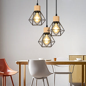 Lustre en fer industriel rétro, plafonnier à base ronde, adapté aux ampoules E27, longueur réglable, lustre en bois noir adapté à la salle à manger, au salon