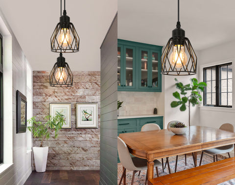 Industriel Suspension Luminaire E27 Plafonnier Industriel Noir Maximale 60W Conception Créative De Cage En Fer Lustre Noir (Sans Ampoule)