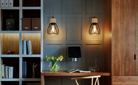 Suspension Luminaire Industrielle, Luminaire Plafonnier Vintage En Bois Noir, E27 Non Incluses