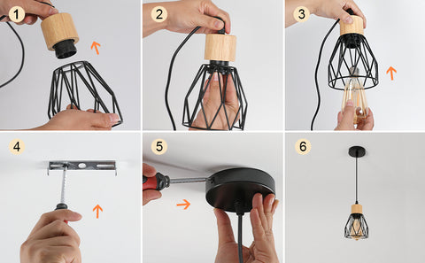 Suspension Luminaire Industrielle, Luminaire Plafonnier Vintage En Bois Noir, E27 Non Incluses