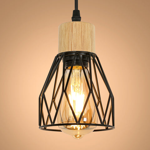 Suspension Luminaire Industrielle, Luminaire Plafonnier Vintage En Bois Noir, E27 Non Incluses
