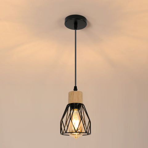Suspension Luminaire Industrielle, Luminaire Plafonnier Vintage En Bois Noir, E27 Non Incluses