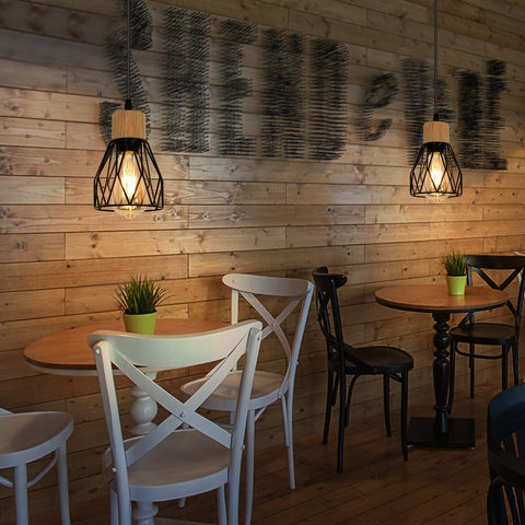 Suspension Luminaire Industrielle, Luminaire Plafonnier Vintage En Bois Noir, E27 Non Incluses