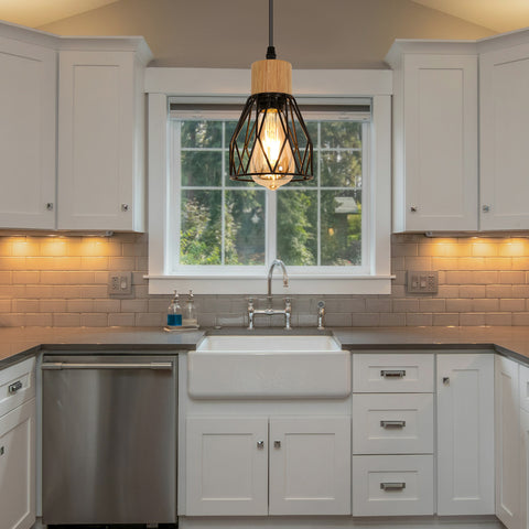 Suspension Luminaire Industrielle, Luminaire Plafonnier Vintage En Bois Noir, E27 Non Incluses