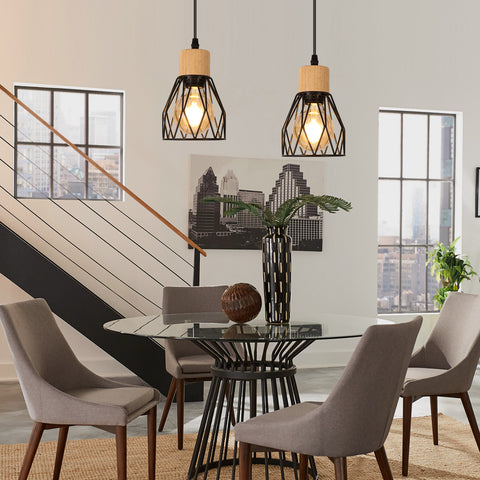 Suspension Luminaire Industrielle, Luminaire Plafonnier Vintage En Bois Noir, E27 Non Incluses