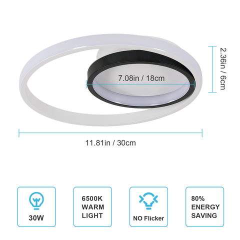 Plafonnier LED rond aluminium, Luminaire Plafonnier 30W 6500K