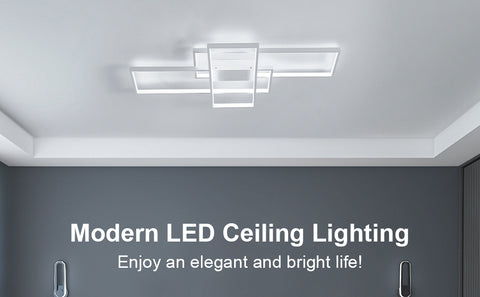 Plafonnier LED 54W Design moderne Blanc Froid 6000K Rectangle Lampe de Plafond Pour salon chambre à coucher salle à manger bureau Blanc