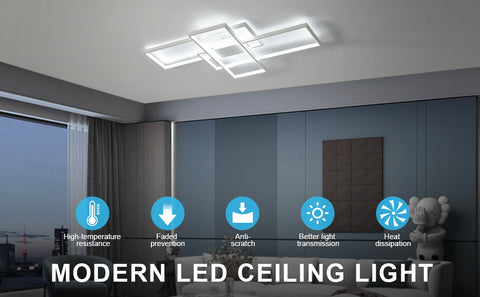 Plafonnier LED 54W Design moderne Blanc Froid 6000K Rectangle Lampe de Plafond Pour salon chambre à coucher salle à manger bureau Blanc