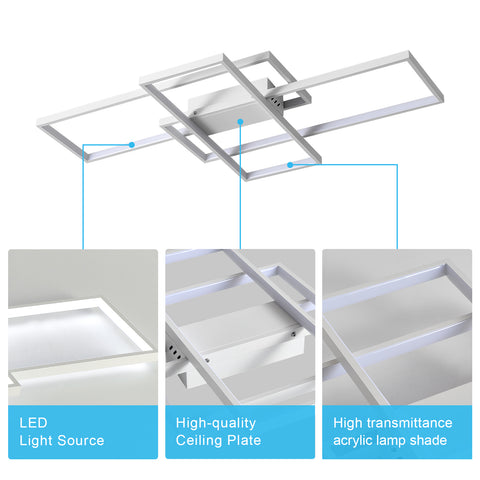 Plafonnier LED 54W Design moderne Blanc Froid 6000K Rectangle Lampe de Plafond Pour salon chambre à coucher salle à manger bureau Blanc