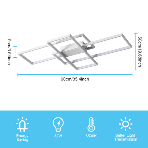 Plafonnier LED 54W Design moderne Blanc Froid 6000K Rectangle Lampe de Plafond Pour salon chambre à coucher salle à manger bureau Blanc