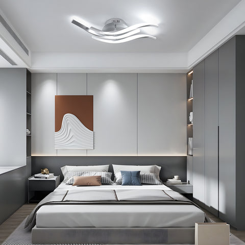 Plafonnier LED Moderne à Vagues 52cm - 3 Lampes en Aluminium Argenté, 24W, Lumière Blanche 6500K, 220V, CRI 80+, Installation Polyvalente