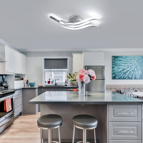 Plafonnier LED Moderne à Vagues 52cm - 3 Lampes en Aluminium Argenté, 24W, Lumière Blanche 6500K, 220V, CRI 80+, Installation Polyvalente