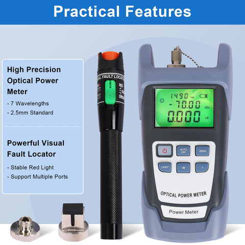 Fiber Optic Tools Cable Tester FC SC Power Meter & Visual Fault Locator with Sc, Fc Connector and Shoulder Toolkit