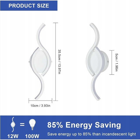 Applique Murale Créative, Blanc, 12W 6500K Lumière Blanche Froide, en Aluminium, Idéal pour Chambre