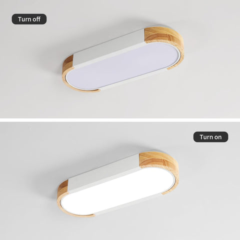 Plafonnier LED Bois 12W, 6500K Blanc Froid Plafonnier Led en Ovale Moderne Nordique Luminaire Plafonnier Intérieur pour Chambre, Cuisine, Couloir,Balcon