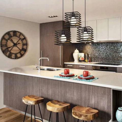 Lustre Industriel et Vintage 3 douilles Suspension E27 Base Pour salon chambre à coucher salle à manger bureau Bar Café Noir