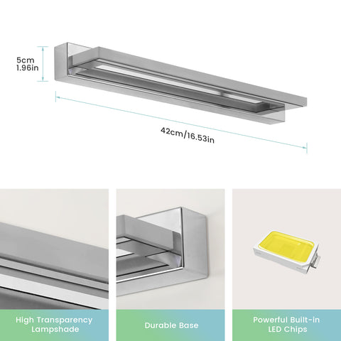 Lampe Miroir LED en Acrylique - Argent, 42cm, 9W, Lumière Neutre 4500K, 220V