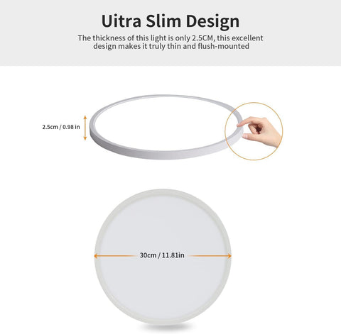Plafonnier LED Ø30cm 24W 2160LM Lampe De Plafond IP44 Plafonnier Salle De Bain LED Pour Chambre, Salle De Bain, Cuisine, Couloir, Balcon Lumière 4500K Blanche Neutre