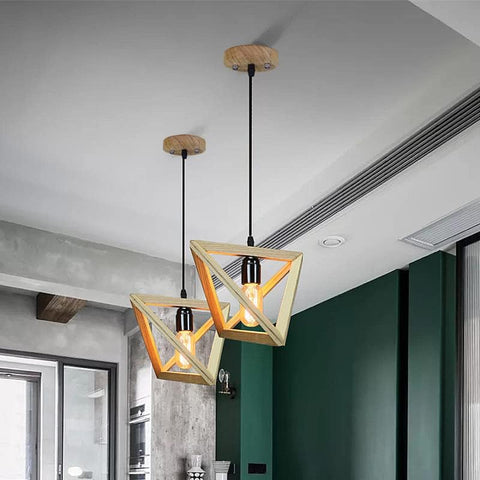 E27 Créatif Suspensions Luminaires Industrielle Bois Plafonnier Moderne Luminaire Lumiere Contemporain Suspensions Plafonniers Luminaire (Forme de triangle) non incluse Ampoule