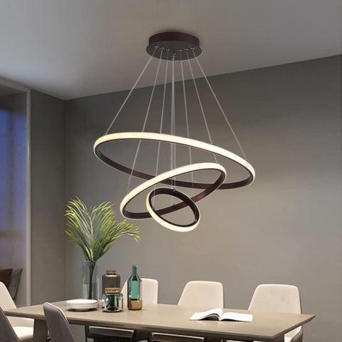 Lustre Dimmable 40W Moderne Cercle Anneaux Suspension Dimmable 3000K-6000K Pour salon chambre à coucher salle à manger bureau Noir