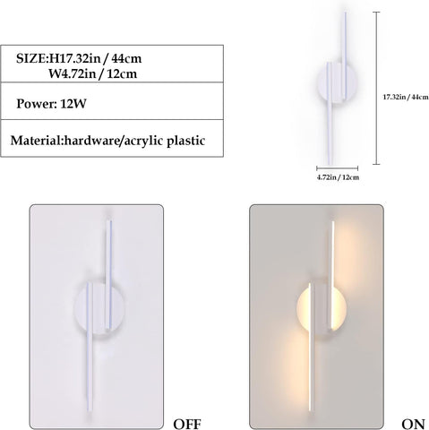 Applique Murale LED Intérieur Lampe Murale Moderne, Appliques Aluminium Pour Salon Couloir Salle De Bain Escalier Veilleuse (Blanc) 3000K Lumière Chaude