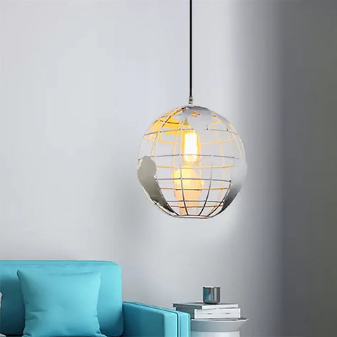 Suspension Boule, Lampes Suspendues Vintage Industri au Design Globe en Fer, Plafonnier pour Salon Salle à Manger Couloir Restaurant (Blanc) Sans ampoule