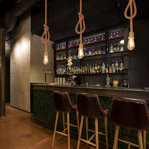 Lustre Suspension Industrielle, Lustre Corde de Chanvre Tête Unique, Suspension Luminaire E27 Rétro pour Salle à Manger Restaurant Bar, 150 cm