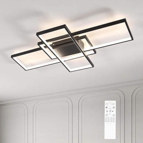 Plafonnier Led Dimmable Moderne Dimmable 3000K-6000K Rectangle Lampe de Plafond Pour salon chambre à coucher salle à manger bureau Noir