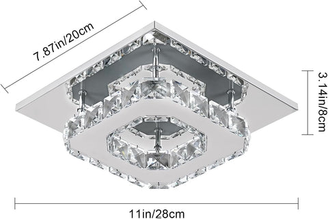 Plafonnier LED, Lustre en Cristal 15W, Carré Éclairage de Plafond Moderne pour Chambre, Salon, Cuisine, Couloir, 3000K Lumière Chaude