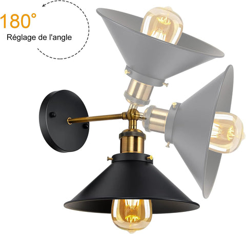 Applique Murale Intérieur 2 pièces Vintage Lampe murale E27 Base Pour Chambre, Restaurant, Couloir, Café, Bar Noir