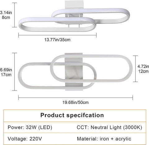 Tableau des dimensions des plafonniers