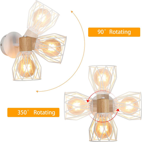 2 pièces Applique Murale Intérieur Bois Vintage Lampe murale E27 Base Pour chambre à coucher, salon, couloir, entrée Blanc (Ampoule non incluse)