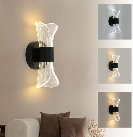 Applique Murale Intérieur LED Dimmable, 12W Moderne Lampe LED Murale Design Créatif, Éclairage Acrylique Luminaire Mural pour Salon Couloir Chambre Escaliers, Noir