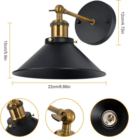 Applique Murale Intérieur 2 pièces Vintage Lampe murale E27 Base Pour Chambre, Restaurant, Couloir, Café, Bar Noir